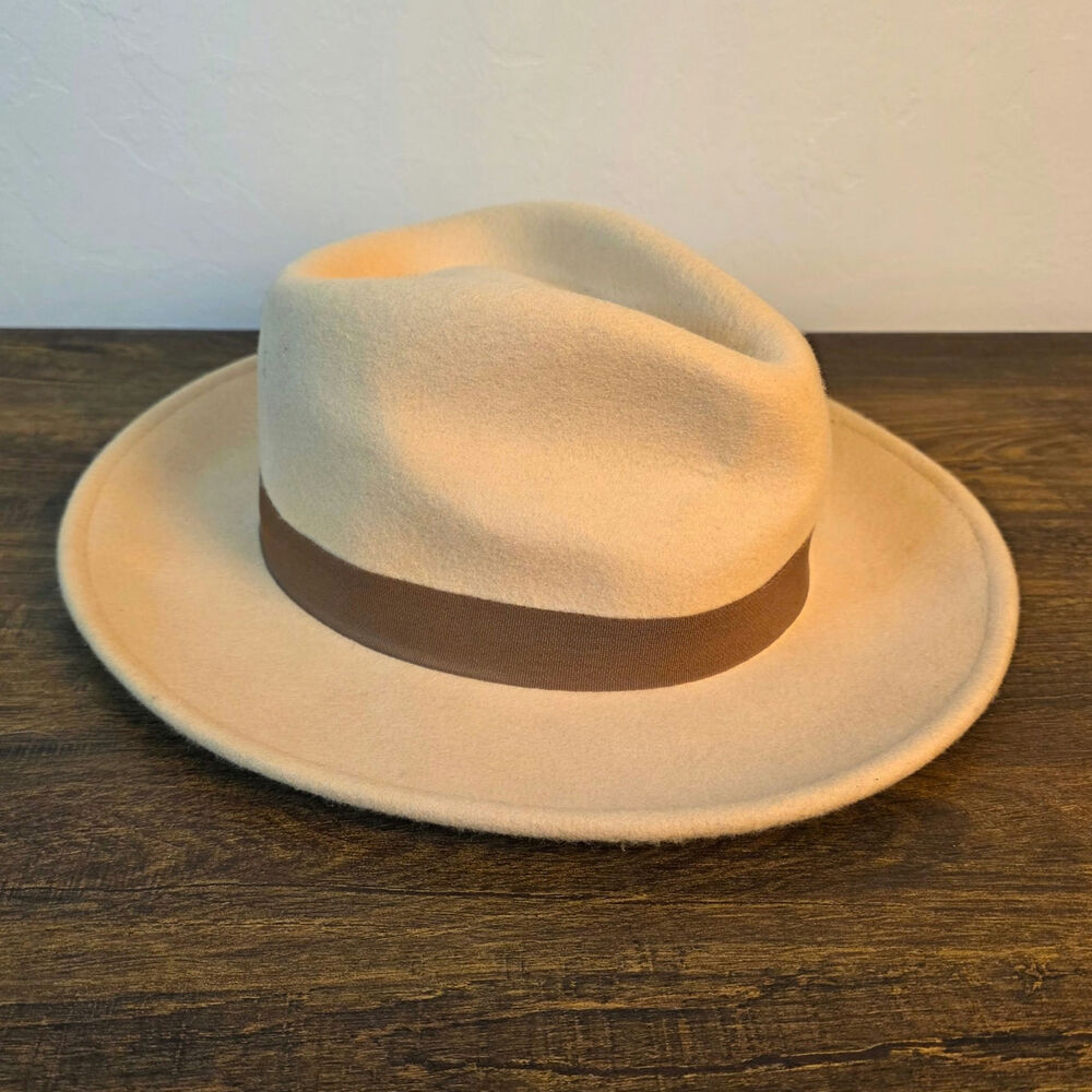 Crazy Train 100% Wool Wide Brim Fedora Hat Western Rancher Tan 57cm